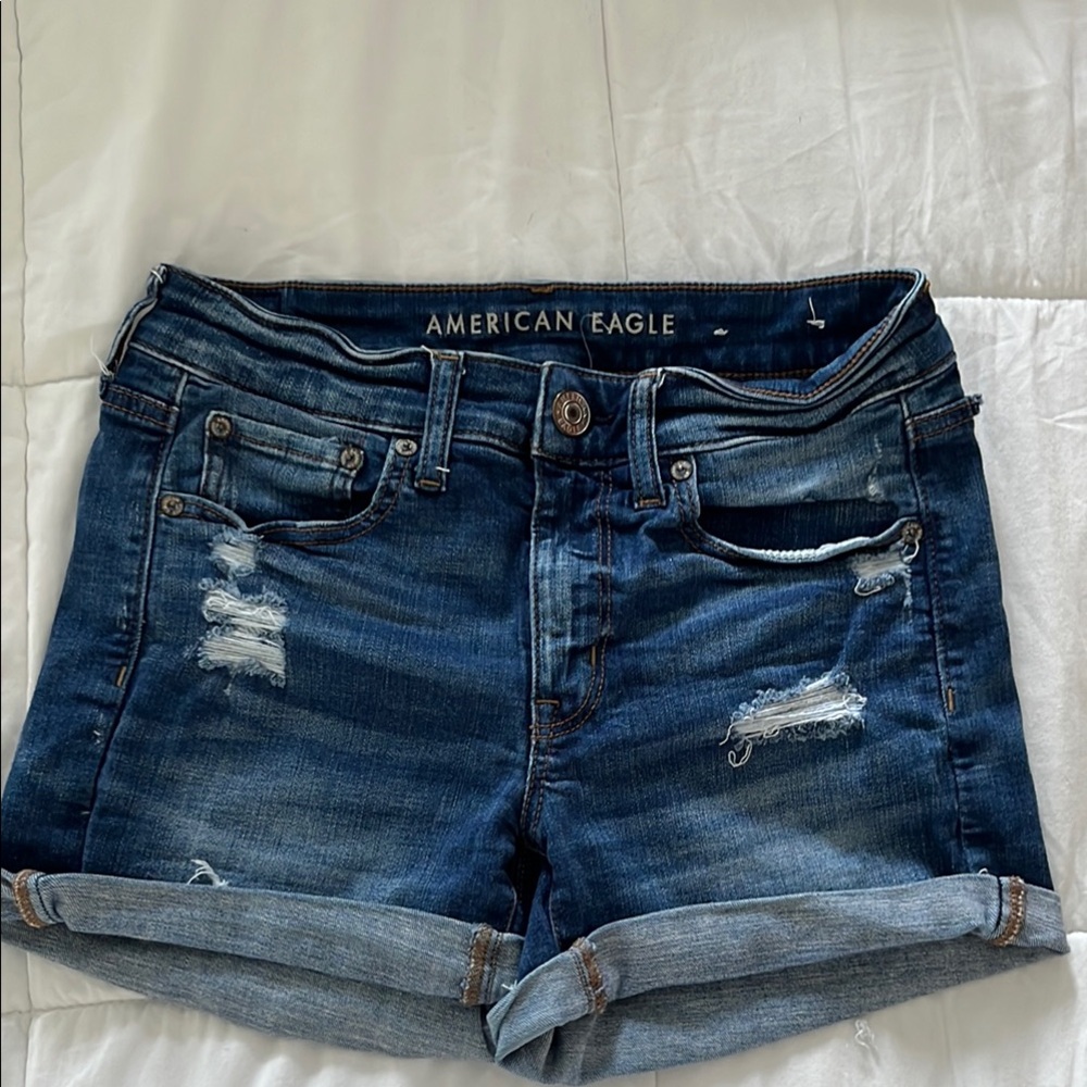 American Eagle Outfitters Blue Jean Shorts Distressed Cut-Off